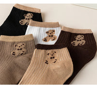 4/5/6/8 Pairs of Cute Teddy Bear Short Socks with Shallow Mouthed Spring and Summer Casual Matching Short Tube Boat Socks