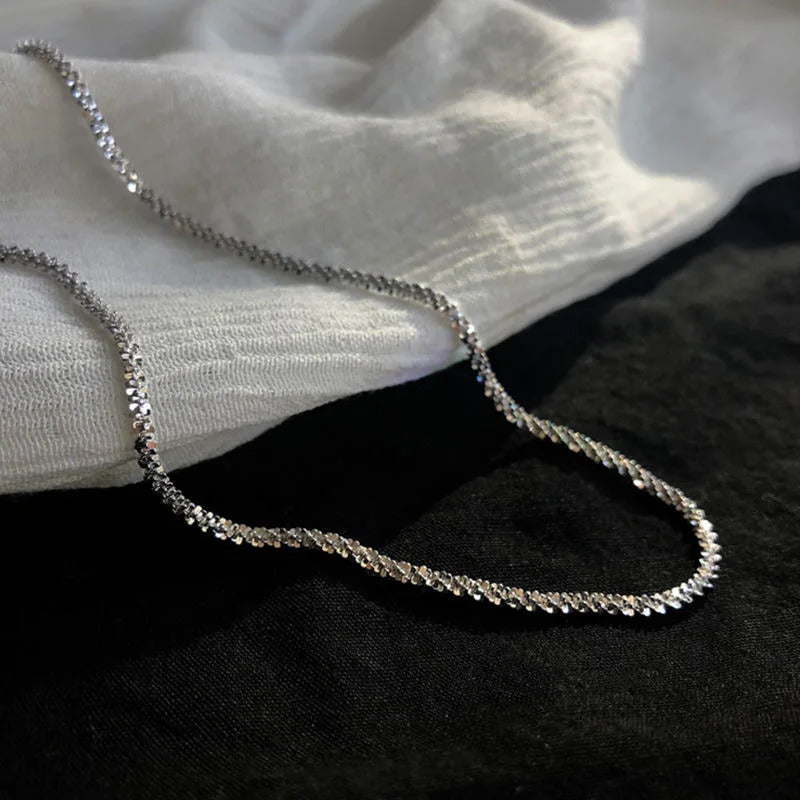 Popular Sparkling Necklace for Women Silver Colour Clavicle Chain Choker Fashion Jewelry Wedding Party Birthday Gift