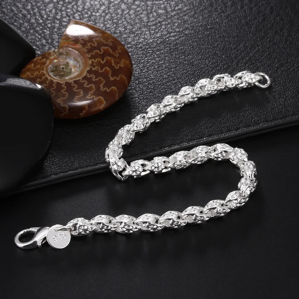 Hot 925 Sterling Silver Cute Buckle Side Chain Solid Bracelet for Women Men Charm Party Gift Wedding Fashion Jewelry