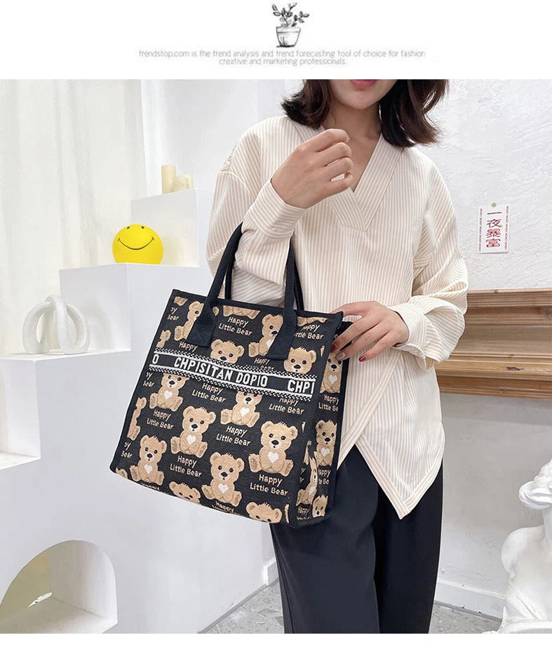 New Arrival! Fashionable Top-handle Bag with Cute Cat Pattern Large Capacity Mommy Bag for Women, Perfect for Work and Commuting