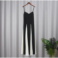 Elegant Black White Contrasting Women Sling Dress Fashion Backless Sleeveless High Waist Maxi Dresses Female Party A-line Robes