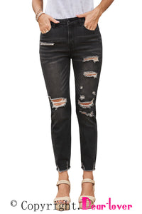 Black Distressed Boyfriend Denim Pants