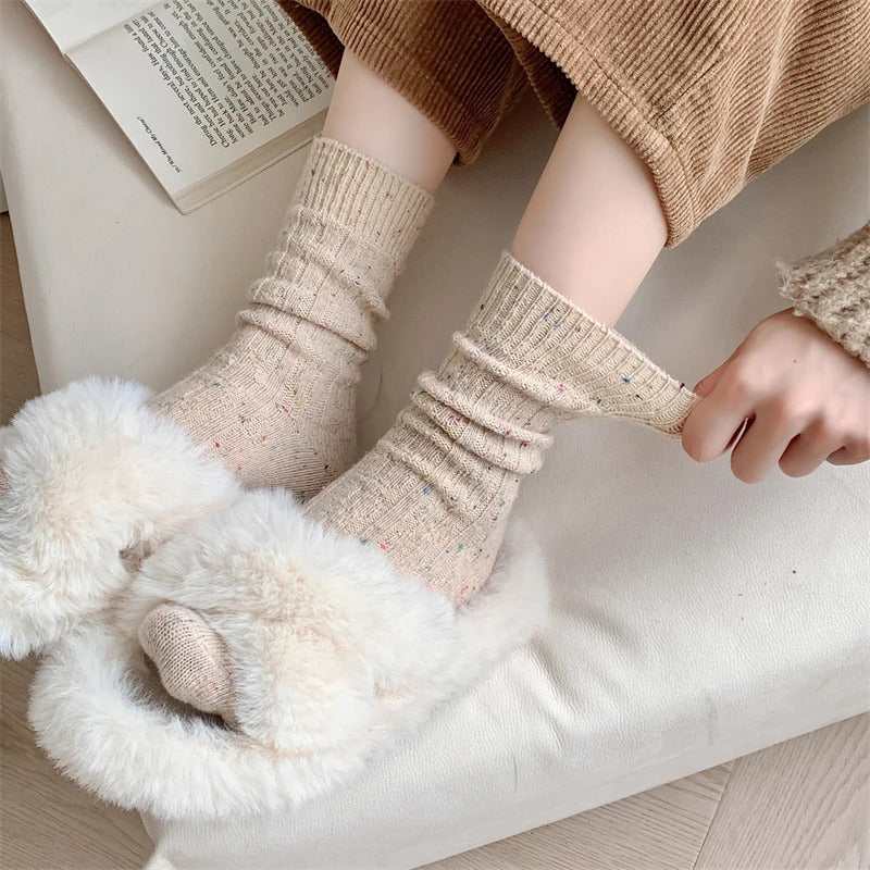 Women's Socks Winter New Novelty Fashion Japanese Style Casual Crew Socks Warm Striped Autumn Simple Wool Socks For Girls Trendy