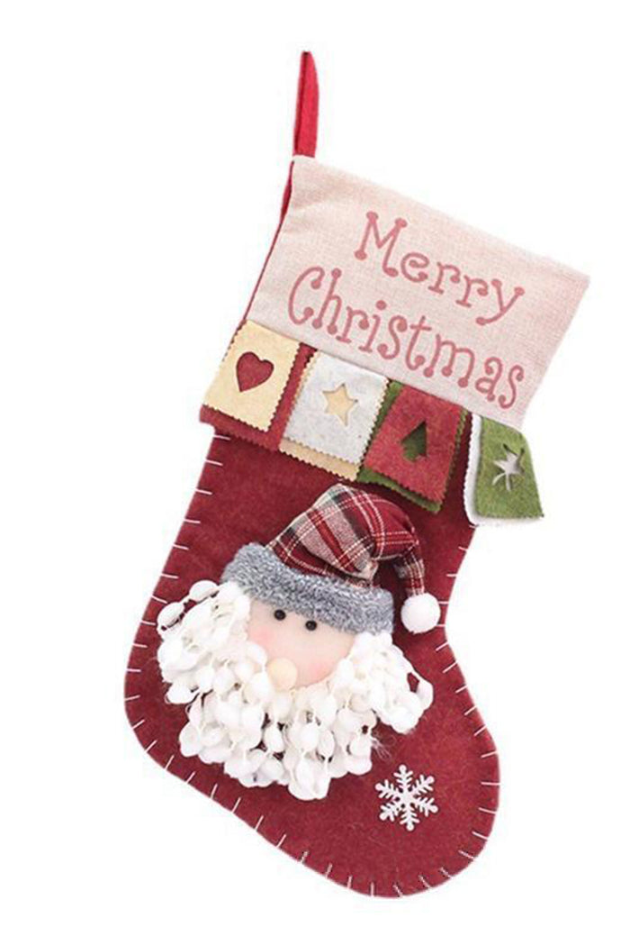 Red Dahlia Christmas Santa Claus Color Block Sock Home Decoration