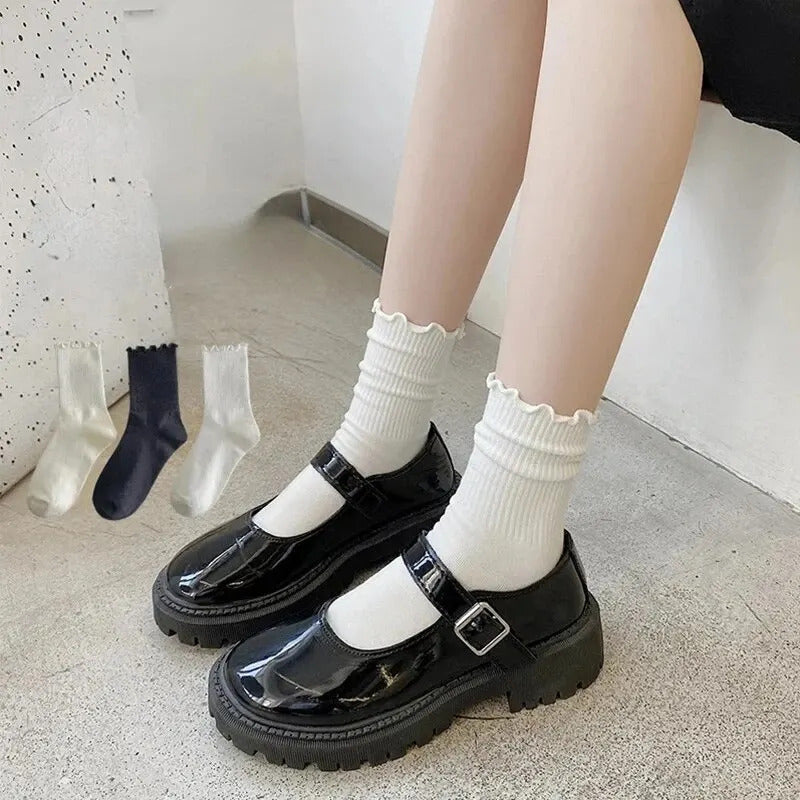 5 /10 Pairs Lot Socks for Women Ruffle Middle Tube Ankle Short Breathable Black White Set Spring Autumn