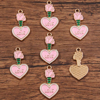 10Pcs 21 Style Mix Size Alloy Metal Drop Oil Valentine's Day Charm LOVE Heart Pendant For Enamel DIY Bracelet Jewelry Making