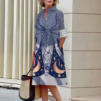 Floral Pattern Shirt Dress Elegant Women's Summer Casual Lapel Long Sleeve Midi Dress High Temperament Fashion Street Shirt