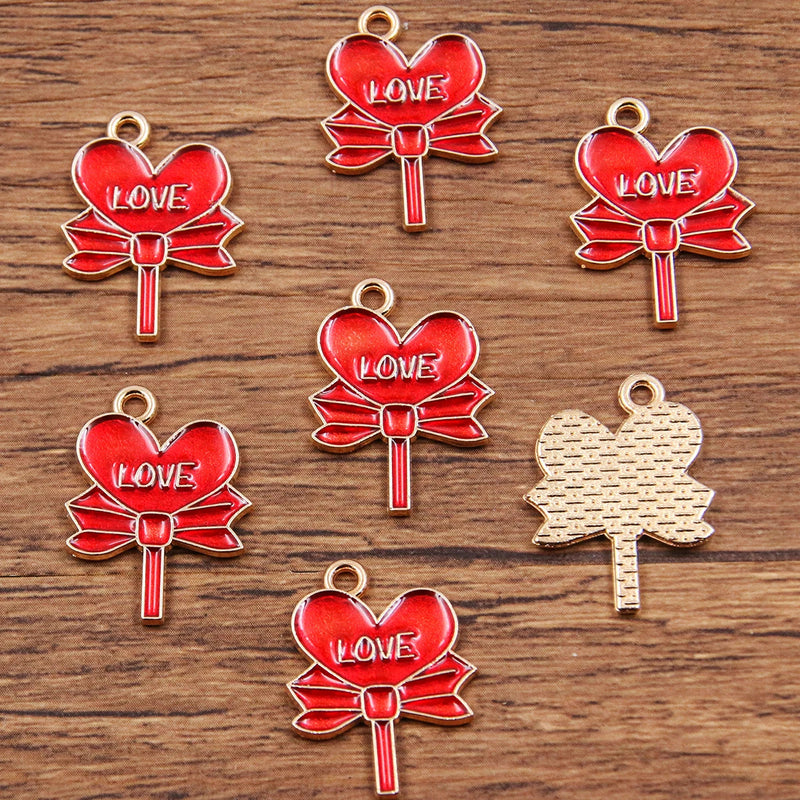 10Pcs 21 Style Mix Size Alloy Metal Drop Oil Valentine's Day Charm LOVE Heart Pendant For Enamel DIY Bracelet Jewelry Making