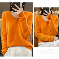 100% pure wool cashmere sweater women's V-neck pullover casual knit top autumn and winter women's coat Korean fashion