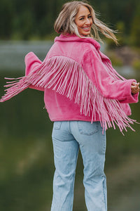 Fringed Full Zipper Fleece Jacket