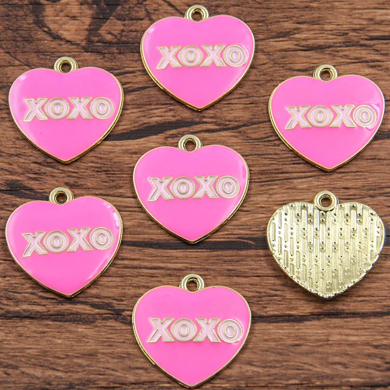 10Pcs 21 Style Mix Size Alloy Metal Drop Oil Valentine's Day Charm LOVE Heart Pendant For Enamel DIY Bracelet Jewelry Making