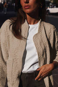 Light French Beige Floral Quilted Jacket