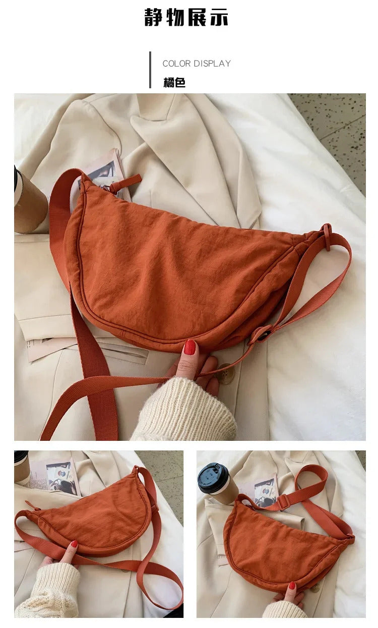 Casual Nylon Hobos Crossbody Bag for Women Shoulder Bag Woman Half Moon Chest Bags Tote Lady Travel Shopper Bag Female Purses