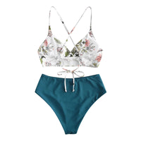 Woman Swimsuits Print Bikini Flower Size Beachwear Sets Two Women Split Swimsuit Plus Piece Swimwears Tankinis Set 신상원피스