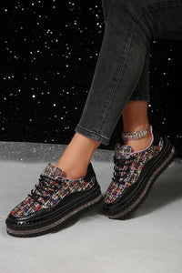 Black Shiny Sequin Slip On Thick Sole Flat Shoes