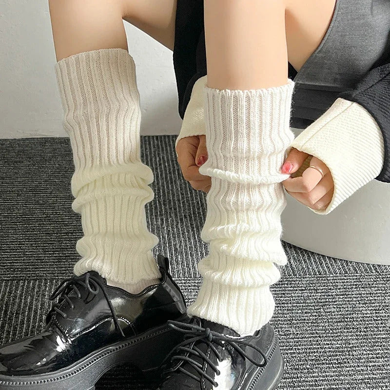 Lolita Leg Warmers 40/50/70cm Socks Female Knitted Warm Foot Cover White Black Warmer Lady Autumn Winter Crochet Sock Boot Cuffs