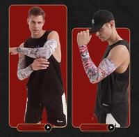 1PCS 2024 New Men Long Fake Warmers Summer Tattoo Sleeves Sun Protection Cover Outdoor Gloves Driving Ice Silk Arm Sleeves Women