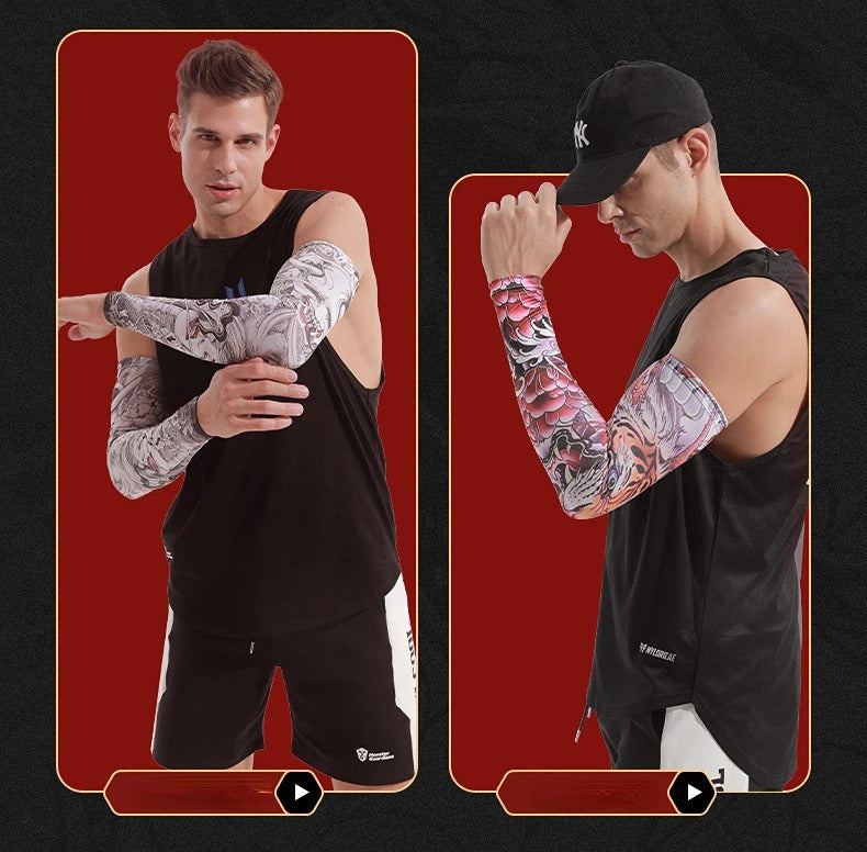 1PCS 2024 New Men Long Fake Warmers Summer Tattoo Sleeves Sun Protection Cover Outdoor Gloves Driving Ice Silk Arm Sleeves Women