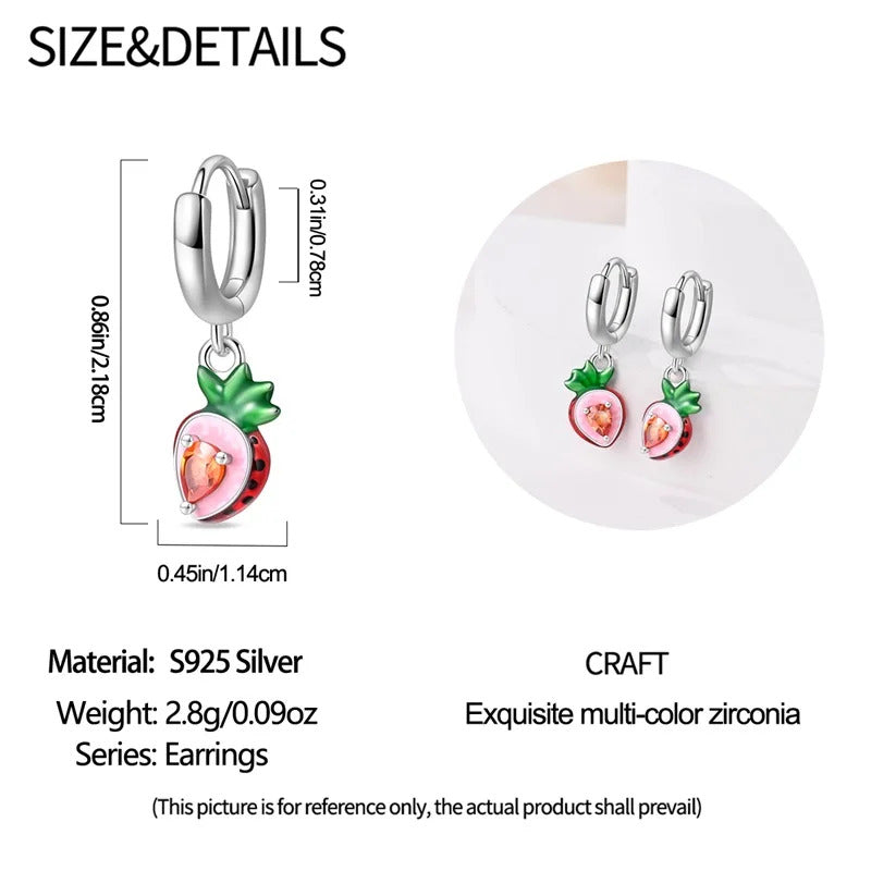 Fresh Spring Women's 925 Sterling Silver Tulip Rose Bee Fruit Original Design Earrings Fit Engagement Party Exquisite Jewelry