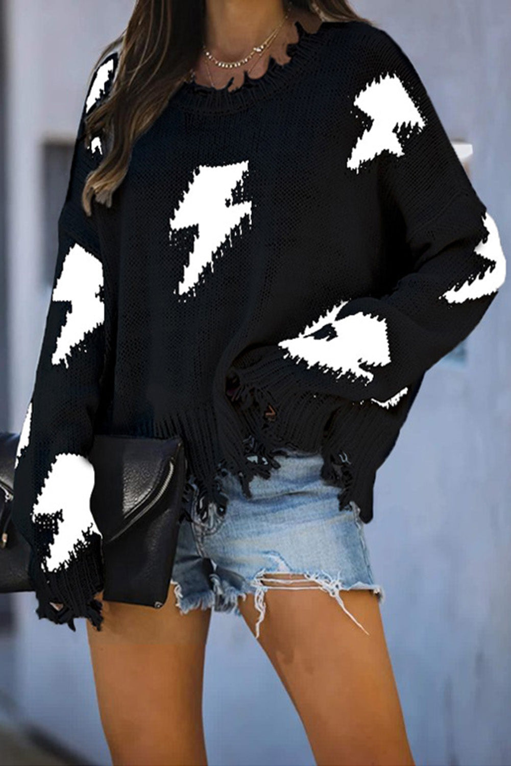 Blacki Distressed Knit Bolt Sweater