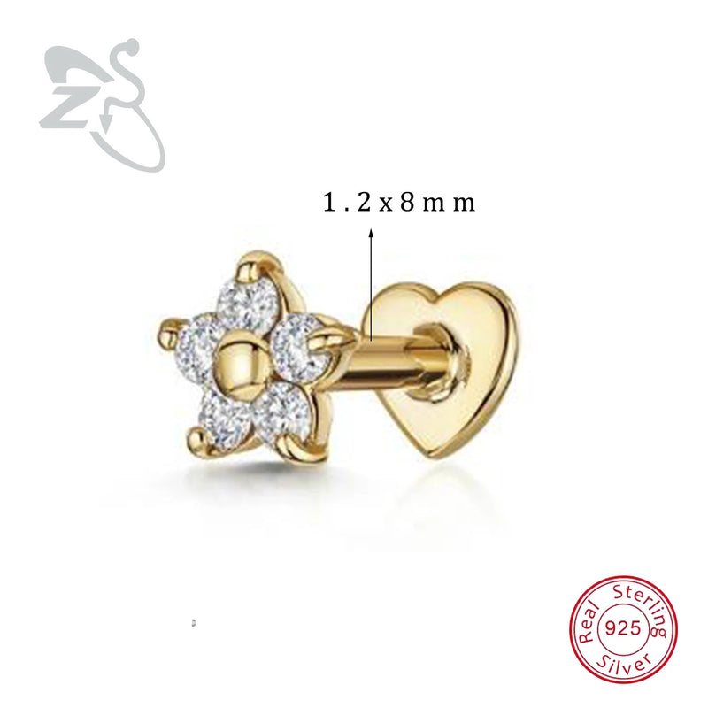 ZS 1PC 925 Sterling Silver Lip Ring Gold Color Labret Lip Stud Snake Cross Star Lip Piercing for Women Men 16G Cartilage Earring