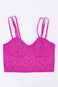 Rose Rhinestone Double Spaghetti Strap Crop Top