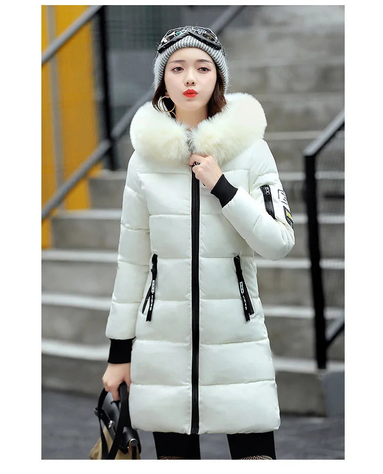 Women's Plus Size cotton jacket long hooded parka with fur collar warm thick jacket casual jacket cotton jacket women's par