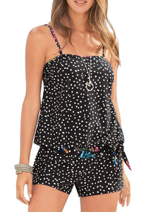 Black Dotted Print Tankini Swimwear