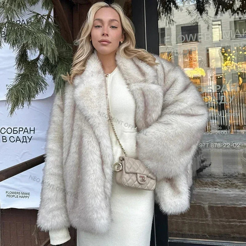 2025 Women Ins Hot Fluffy Fox Fur Jacket Female Oversized Gradient Fur Coat Girls Fashion Autumn Winter Thick Warm Outerwear