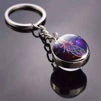 12 Constellation Key Chain Luminous Double Sided Glass Ball Pendant 12 Zodiac Key Chain Fashion Birthday Gift for Men and Women