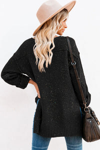 Brown Buttoned Drop Shoulder Knitted Sweater