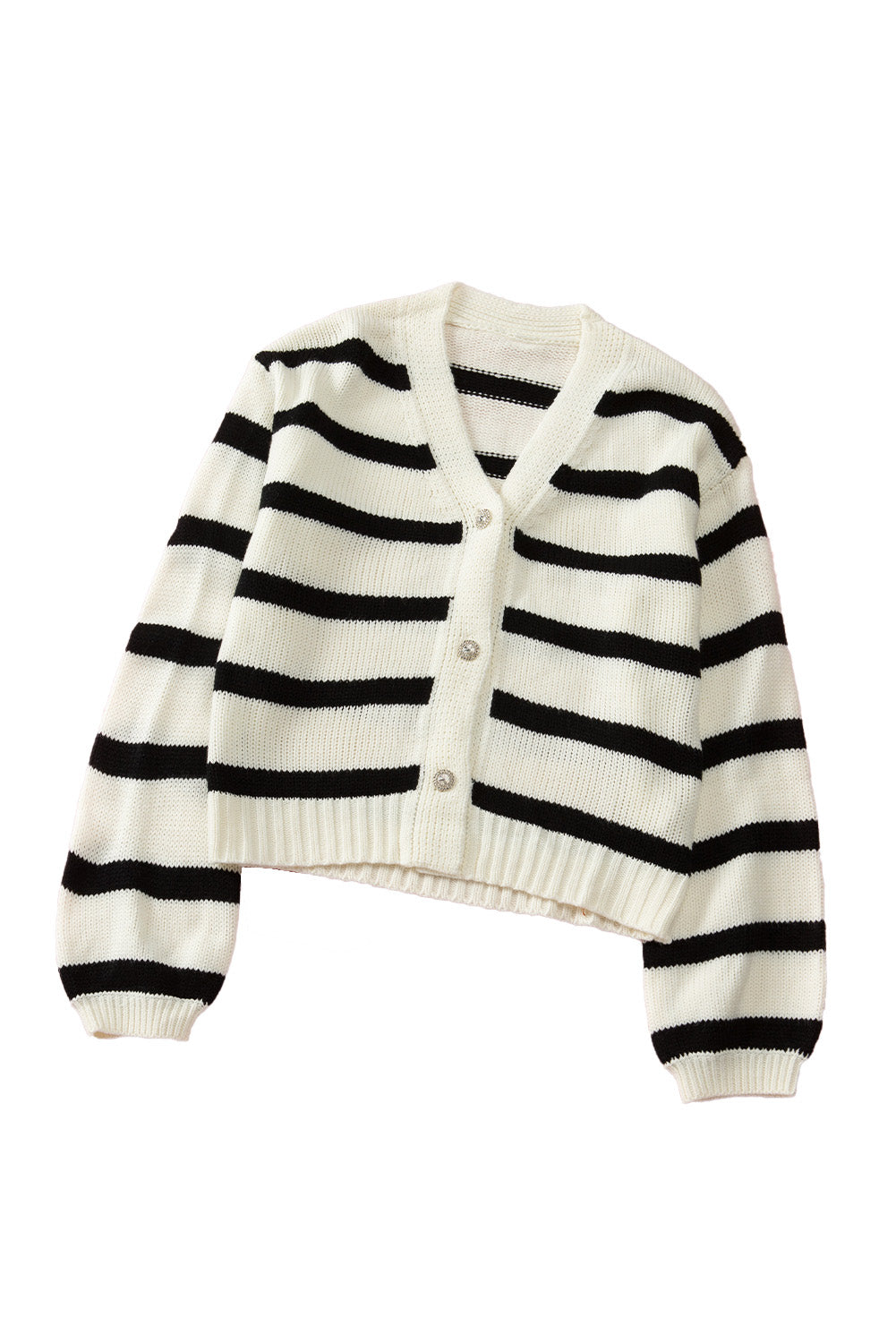 Striped V-Neck Buttoned Open Front Knitted Sweater