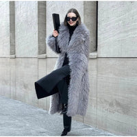 Winter New Women's Plush Faux Fur Overcoat Fashion Long Sleeved Warm Turn-down Collar Cardigan High Street Loose Outerwear 2024