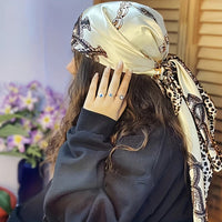 Satin Square Scarf Women Muslim Hijab Elegant 2023 Print Silk Neckerchief Shawl Wraps Headband Handle Hair Accessories Bandana