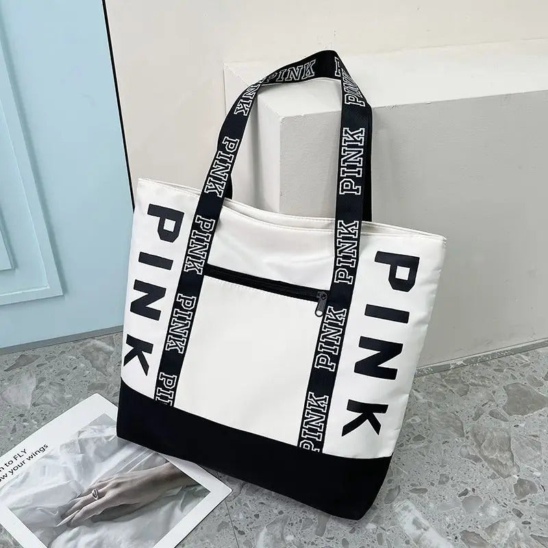 Sports Fitness Tote Bag Nylon Fabric Bags Women Handbag Pink Letter Graphic Tote Handbags Woman Shoulder Bags Casual