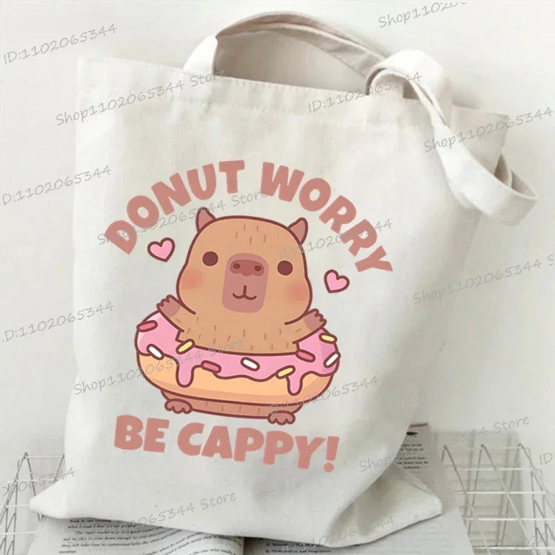 Bobo Tea Capybara Graphics Women Handbags Harajuku Animal Shoulder Bag Fashion Cartoon Tote Shopping Bag Side Bag for Ladies