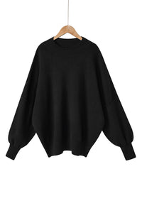 Gray Oversized Drop Shoulder Bubble Sleeve Pullover Sweater