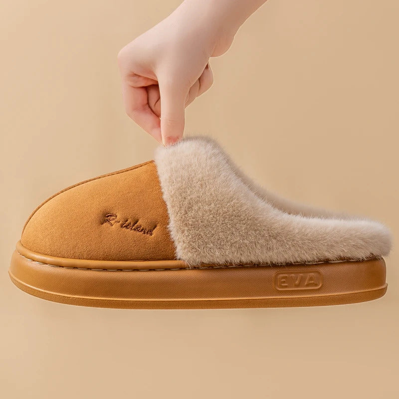 New Winter Cosy Warm Couple Style Concise Fluffy Slippers Women Men Non-slip Soft Slides Indoor Mule Ladies' Home Cotton Shoes