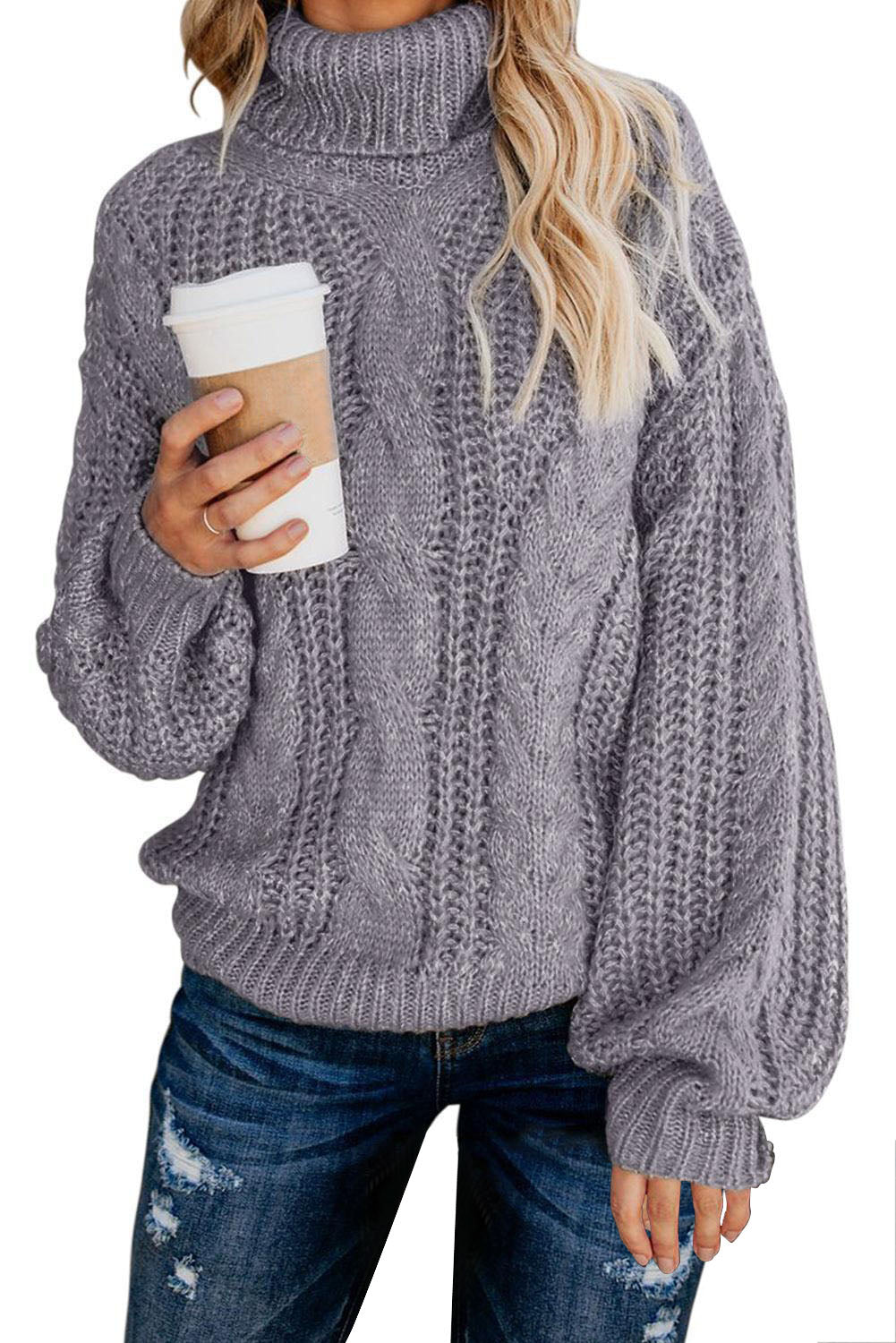 Gray Chunky Turtleneck Sweater