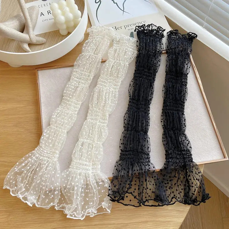 Summer Long Cute Dot Lace Mesh Fingerless Gloves Sun Protection Arm Sleeve Sunscreen Thin Cycling Black Sexy Accessories