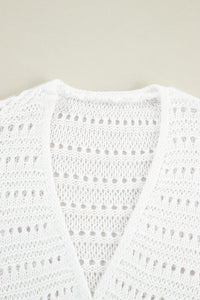 White Pointelle Knit Bracelet Sleeve Open Cardigan