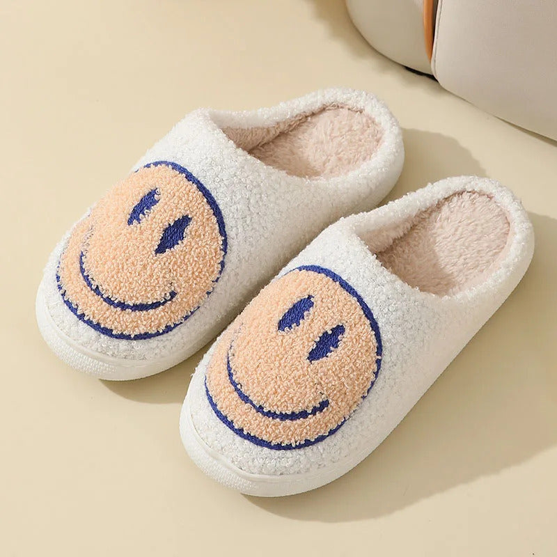 Cute Smiles Women's Fluffy Slippers Winter Indoor Closed Toe Warm Couple Slippers Woman Non-slip Flat Heel Fur Home Slides Shoes