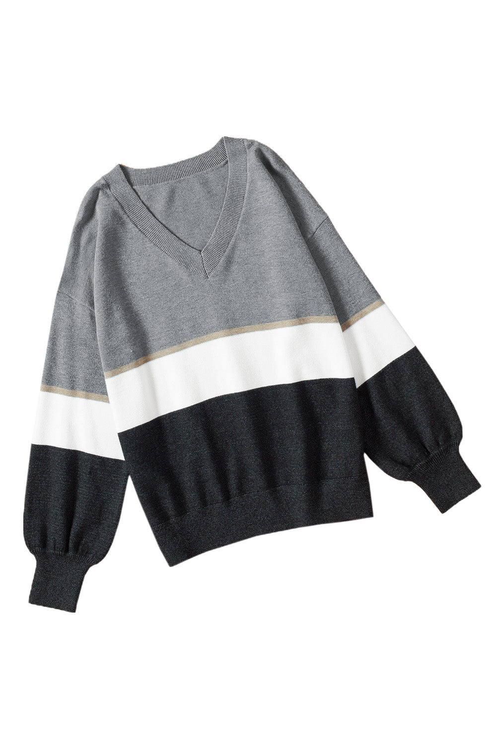 Gray Colorblock V Neck Sweater