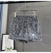 Europe and America Sequined Black Shorts Slim Suede Embroidered Beads Grey Casual Pants Women's Hot Pants