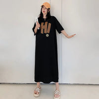 Harajuku Graphic White Long Dress Woman Clothing Y2k Casual Short Sleeve O-Neck Korean Fashion Summer Womens Loose Dresses 2024