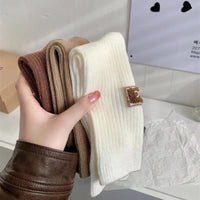 UGC Winter Socks Women's Wool Cashmere Solid Warm Thickened Pile Socks Embroidered Logo Mid-Calf Socks Casual Snow Boot Sock