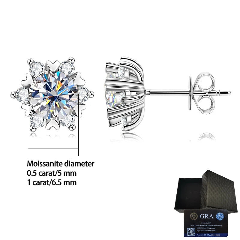 S925 silver moissanite snowflake earrings for women, fashionable and classic 6-claw design as a Valentine's Day gift for friends