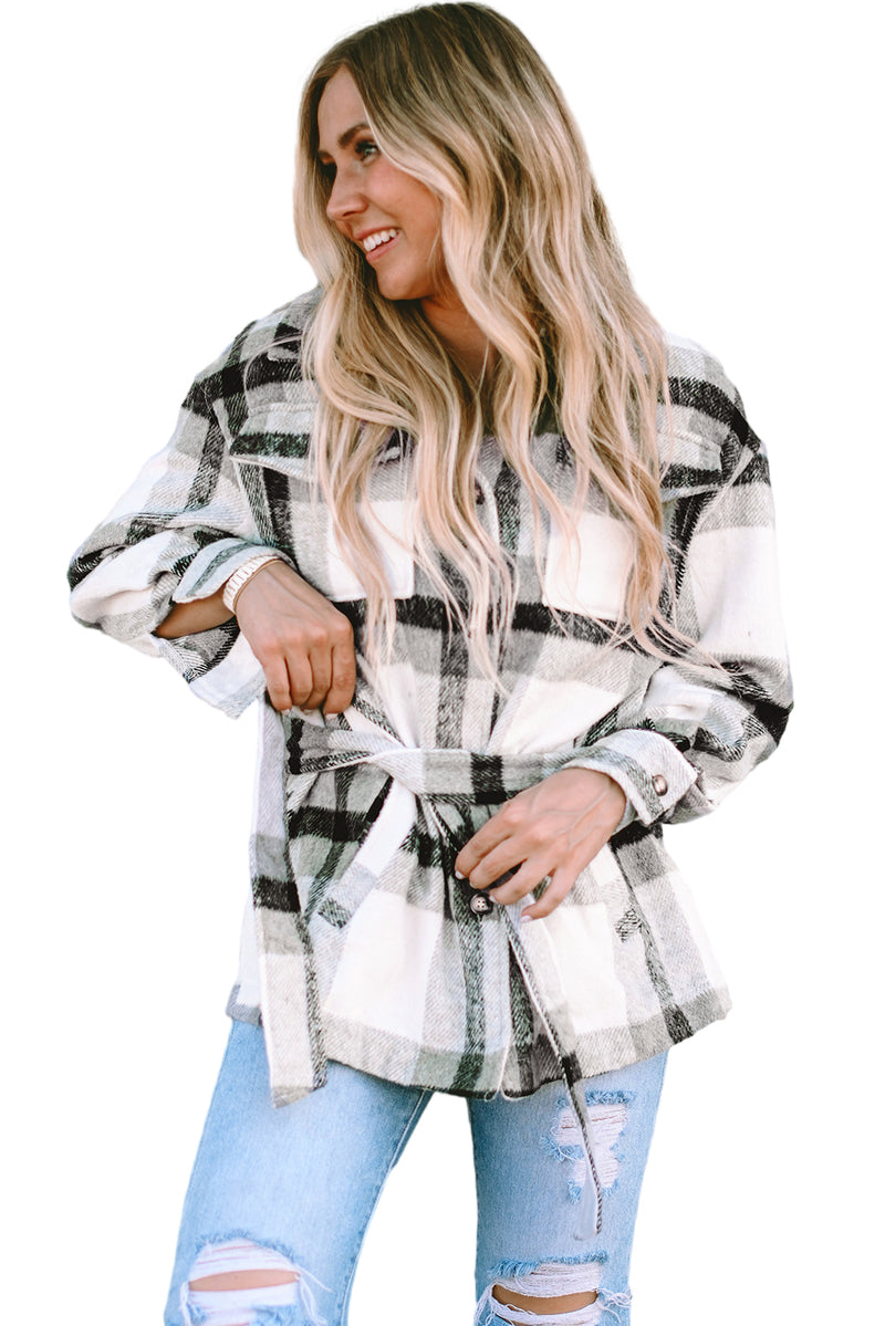 Black Plaid Button-Up Flap Pocket Shacket