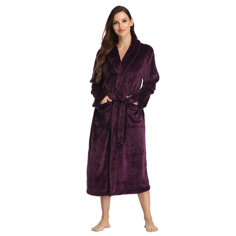 RONGTAI Women's solid color lapel bathrobe autumn and winter models facecloth warm and comfortable long-sleeved robe homewear