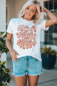 White Mama Flower Leopard Graphic Tee